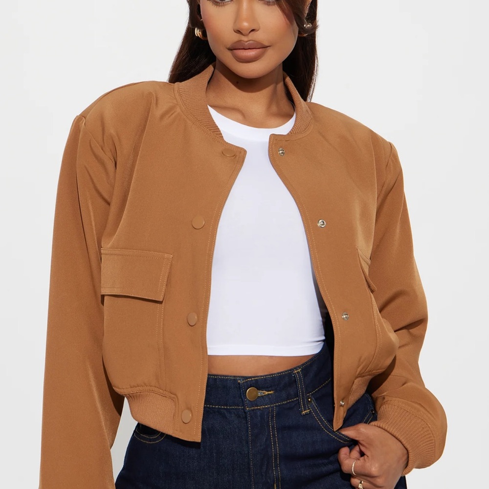 Fashion Nova Tan Bomber Jacket with Relaxed Fit